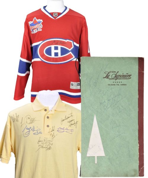 Montreal Canadiens 1972-73 Stanley Cup Champions Team-Signed Menu and Guy Lafleur Signed Jersey and Memorabilia