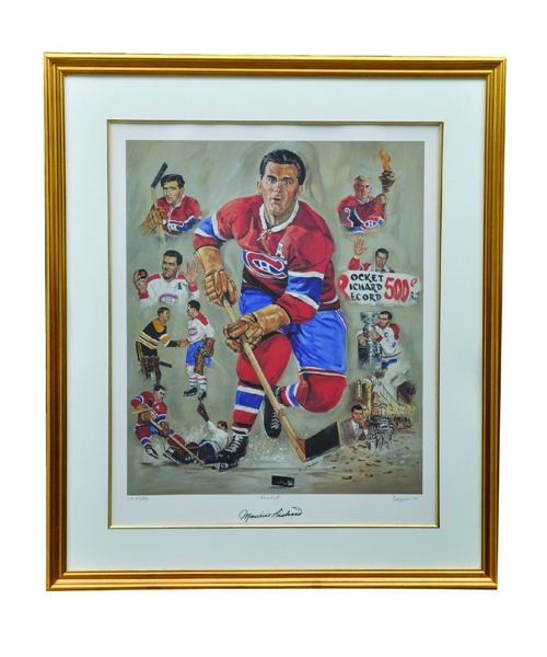 Maurice Richard Signed Montreal Canadiens Lapensee Limited-Edition Framed Lithograph #104/999 Plus "Temps dArret" "1 vs 9" and "Passion" Lapensee Framed Limited-Edition Framed Lithographs with LOAs
