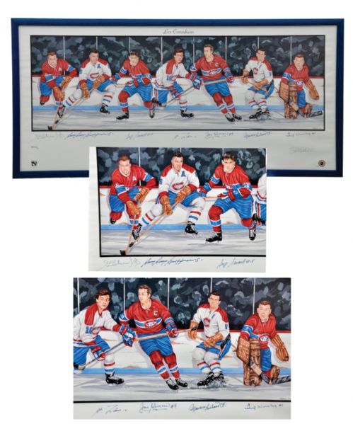 Montreal Canadiens Limited-Edition Framed Lithograph #AP 16/21 Signed by 7 HOFers (20" x 41")