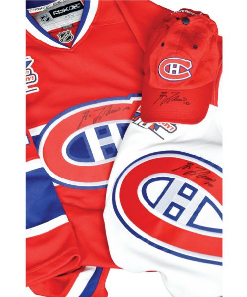 Guy Lafleur Montreal Canadiens Signed Jerseys (2) and Cap Plus Memorabilia from "Il Etait Une Fois Guy! Guy! Guy!"
