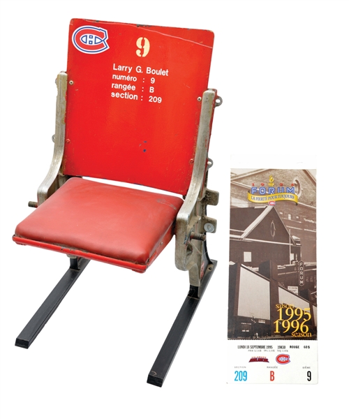 Montreal Forum Red Single Seat #9 with Team LOA Plus Matching 1995-96 Montreal Forum Final Season Complete Ticket Set