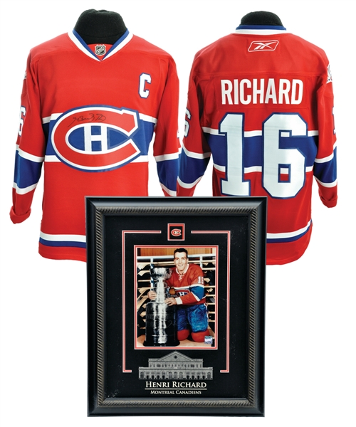 Maurice and Henri Richard Signed and Dual-Signed Montreal Canadiens Items Collection of 4