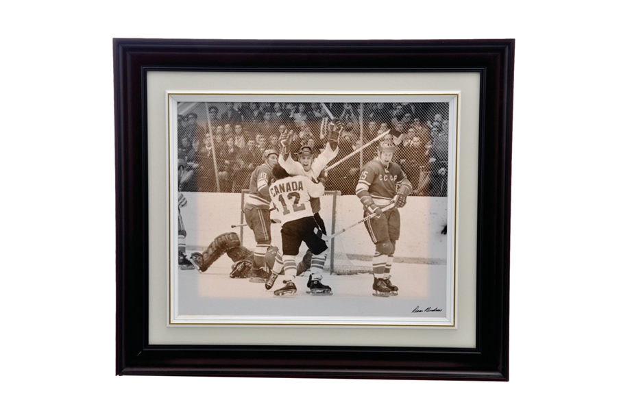 Paul Henderson 1972 Canada-Russia Series Winning Goal Transfer on Canvas Framed Photo by Denis Brodeur