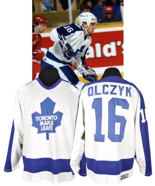 Ed Olczyks 1989-90 Toronto Maple Leafs Signed Game-Worn Jersey - Team Repairs!