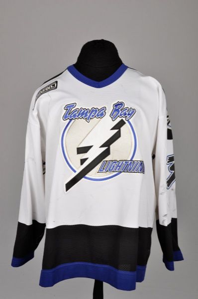 Sergei Gusevs 1999-2000 Tampa Bay Lightning Signed Game-Worn Jersey with Team LOA - 2000 Patch!