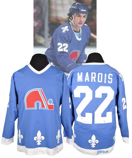 Mario Marois Early-1980s Quebec Nordiques Game-Worn Jersey - Team Repairs!