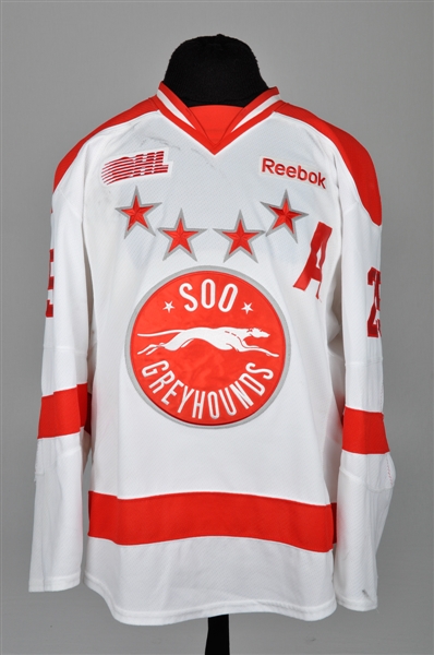 Darnell Nurses 2012-13 OHL Soo Greyhounds Signed Game-Worn Alternate Captains Jersey with Team LOA