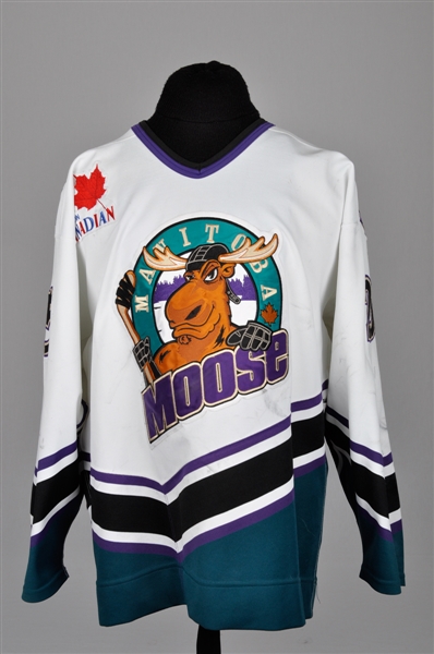 Dan Kesas 2000-01 IHL Manitoba Moose Game-Worn Jersey with Team LOA - 5th Season Patch!