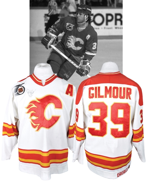Doug Gilmours 1991-92 Calgary Flames Signed Game-Worn Alternate Captains Jersey - 75th Patch!