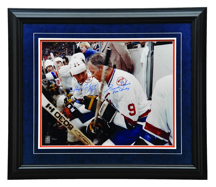 Wayne Gretzky and Gordie Howe Dual-Signed 1979 WHA All-Star Game Limited-Edition Framed Photo #4/299 from WGA (25 1/2" x 29 1/2")