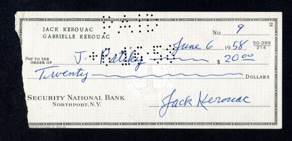 Author / Poet Jack Kerouac 1958 Signed Check - Pioneer of the Beat Generation with JSA LOA