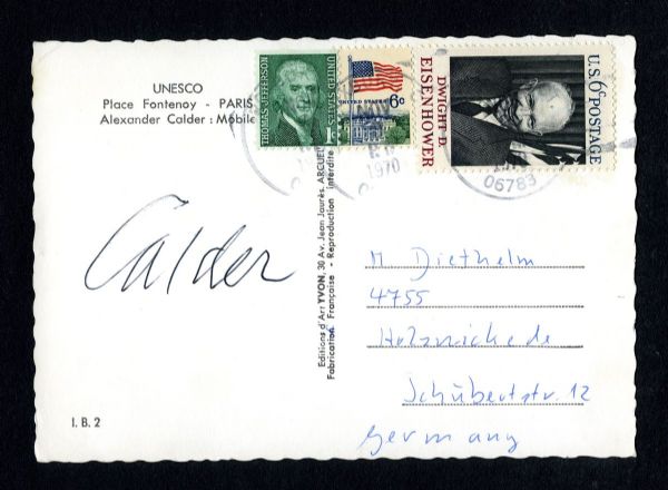 Sculptor Alexander "Sandy" Calder Signed 1970 "Unesco" Postcard with JSA LOA