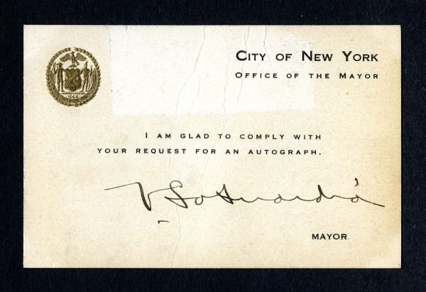 NY City Mayor (34-45) Fiorello "Little Flower" La Guardia Signed Calling Card with JSA LOA