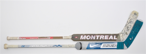 Miikka Kiprusoffs Calgary Flames and Evgeni Nabokovs San Jose Sharks Game-Used Sticks
