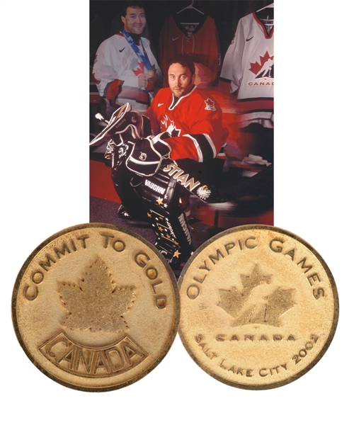 Ed Belfours 2002 Winter Olympics "Commit to Gold" Coin Presented by Wayne Gretzky