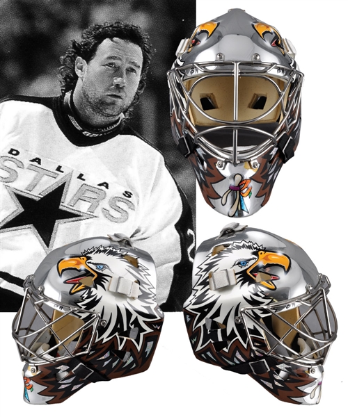 Ed Belfours October 5th 2001 American Airlines Center Inaugural Game Dallas Stars Game-Worn Warwick Goalie Mask