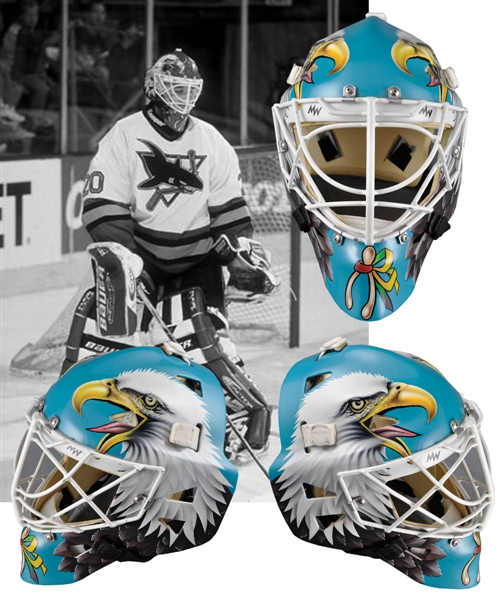 Ed Belfours 1996-97 San Jose Sharks Game-Worn Warwick Goalie Mask