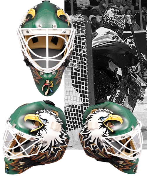 Ed Belfours 2000-01 Dallas Stars Game-Worn Warwick Playoffs Goalie Mask - Photo-Matched!