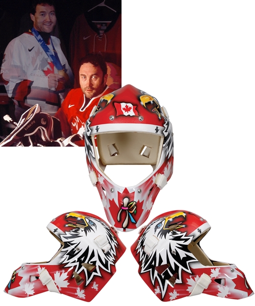 Ed Belfours 2002 Winter Olympics Team Canada Game-Ready Warwick Goalie Mask with His Signed LOA
