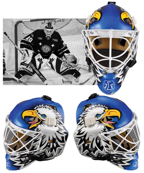 Ed Belfours 2007-08 Swedish Hockey League Leksands IF Game-Worn Warwick Goalie Mask