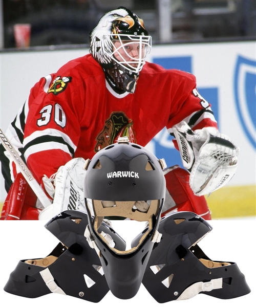 Ed Belfours 1994-95 Chicago Black Hawks Warwick Prototype Mask From His Personal Collection with His Signed LOA