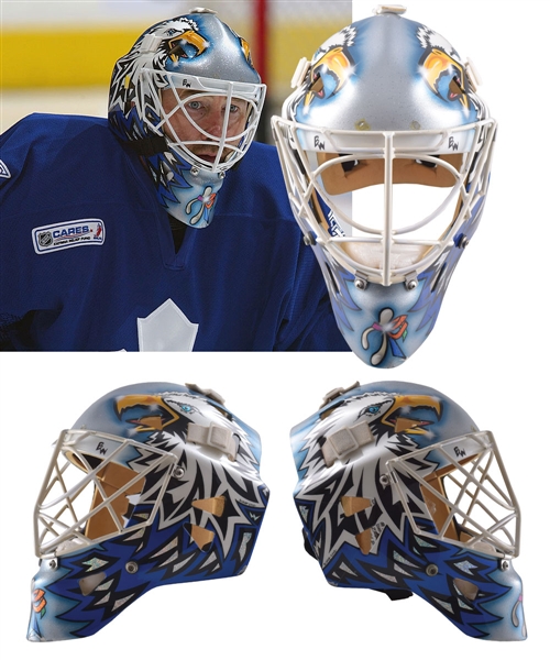 Ed Belfours 2005-06 Toronto Maple Leafs Game-Worn Warwick Goalie Mask with His Signed LOA - Photo-Matched!