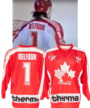 Ed Belfours 1990 Spengler Cup Team Canada Game Jersey From His Personal Collection with His Signed LOA 