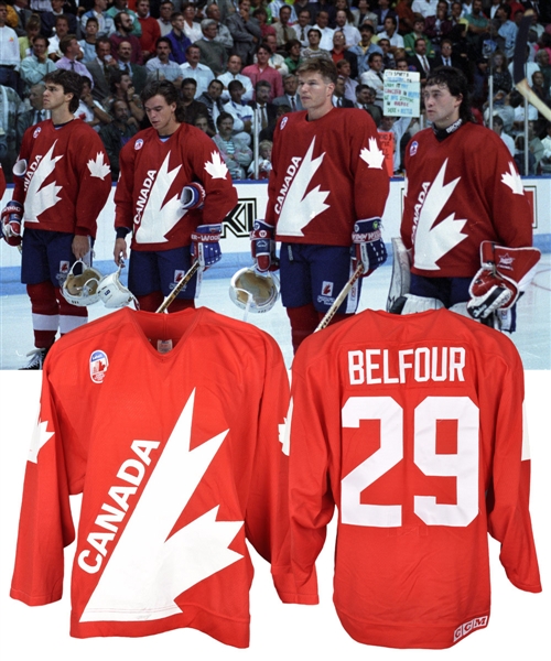Ed Belfours 1991 Canada Cup Team Canada Game-Worn Jersey - Photo-Matched!