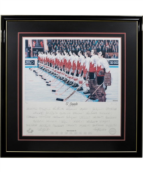 Team Canada 1972 Canada-Russia Series "OCanada" Team-Signed Limited-Edition Daniel Parry Lithograph #89/972 From Ed Belfours Collection with His Signed LOA (34" x 34")
