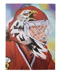 Ed Belfours Chicago Black Hawks Signed Original Painting on Canvas by Samantha Wendell (48” x 36”)