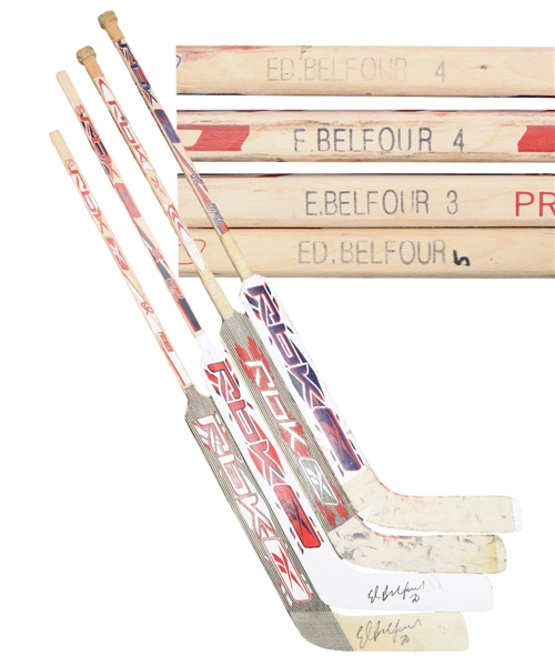 Ed Belfours 2006-07 Florida Panthers Reebok Game-Issued / Game-Used Stick Collection of 4