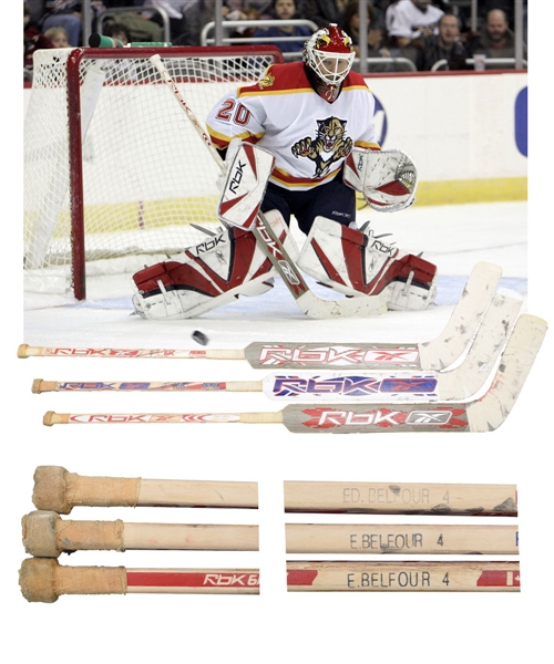 Ed Belfours 2006-07 Florida Panthers Reebok Game-Used Stick Collection of 3