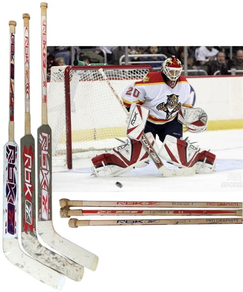 Ed Belfours 2006-07 Florida Panthers Reebok Game-Used Stick Collection of 3 with His Signed LOA