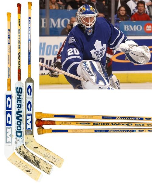 Ed Belfours 2002-06 Toronto Maple Leafs CCM and Sher-Wood Game-Used Stick Collection of 3 from His Personal Collection with His Signed LOA