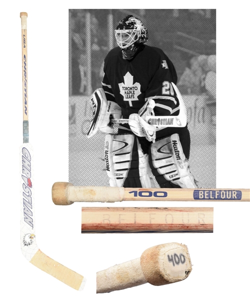 Ed Belfours April 1st 2003 Toronto Maple Leafs "400th Career Win" Christian Game-Used Stick