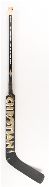 Ed Belfours Early-2000s Dallas Stars Signed Christian Game-Used Stick from His Personal Collection with His Signed LOA