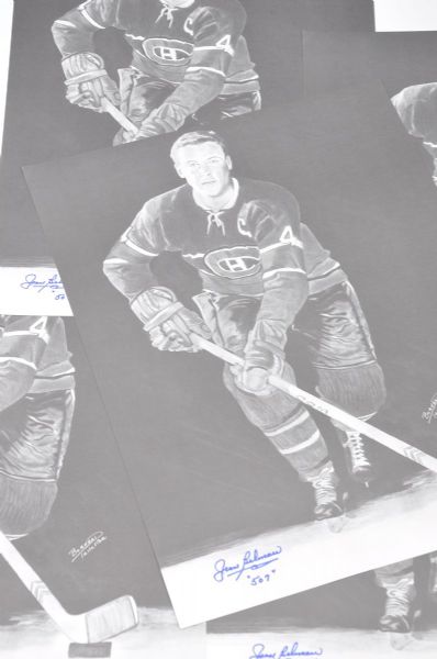 Collection of 50 Signed Jean Beliveau Montreal Canadiens Limited-Edition Lithographs with Annotations (21 1/2" x 16")