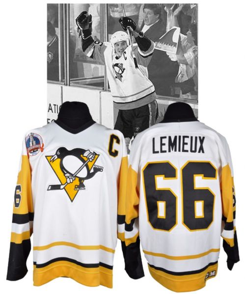 Mario Lemieuxs 1990-91 Pittsburgh Penguins Game-Worn Playoffs Jersey with LOAs <br>- Video-Matched and Photo-Matched!