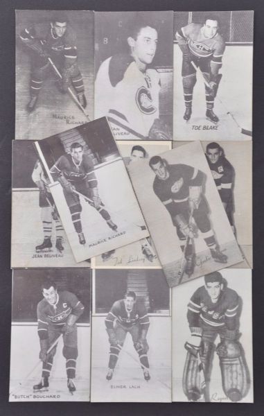 1948-52 Hockey Exhibit Card Collection of 64 Different Plus 12 Others
