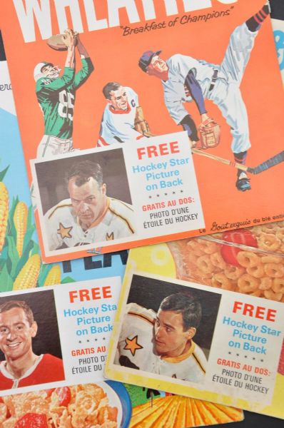 Rare 1966-67 General Mills Hockey Howe, Mahovlich and Rousseau Full Front Box Panel Collection of 3