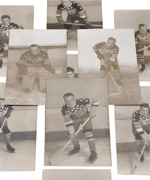 Scarce New York Americans Circa 1929 Real Photo Postcard Collection of 10 with HOFers Worters, Simpson and Conacher