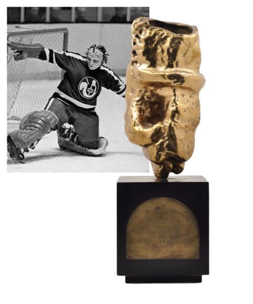 Gerry Cheevers 1972-73 Cleveland Crusaders "Ben Hatskin - WHA Goaltender of the Year" Trophy with His Signed LOA (18")