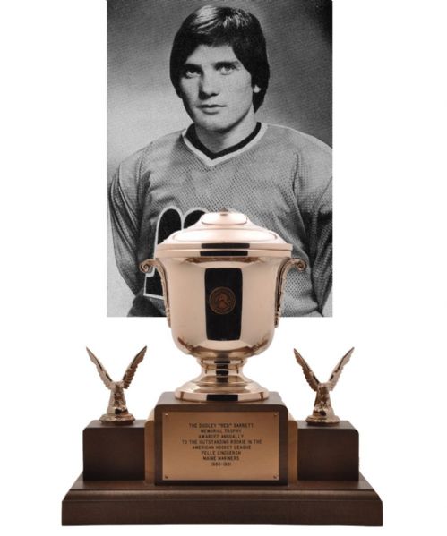 Pelle Lindbergh’s 1980-81 Dudley “Red” Garrett Trophy as AHL’s Oustanding Rookie with LOA