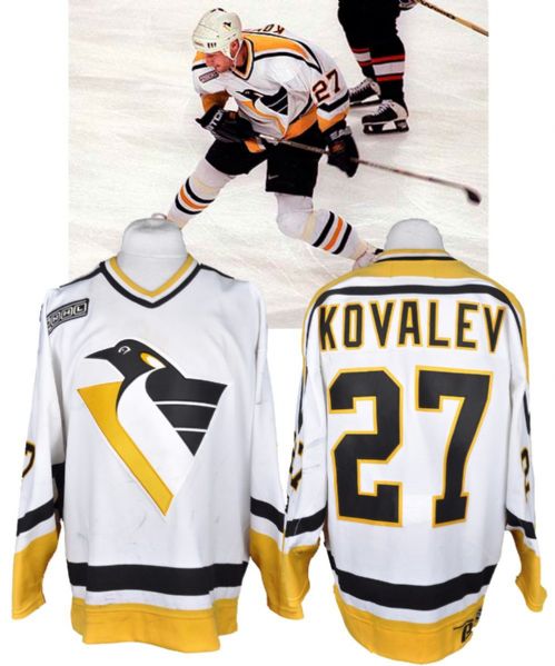 Alexei Kovalevs 1999-2000 Pittsburgh Penguins Game-Worn Jersey - Nice Game Wear! <br>- Team Repairs!