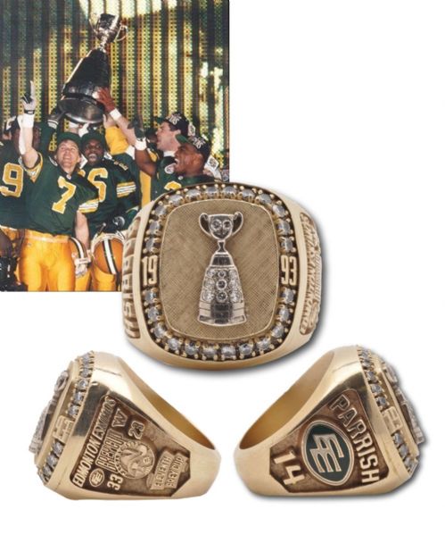 Doug Parrishs 1993 Edmonton Eskimos Grey Cup Championship 10K Gold and Diamond Ring