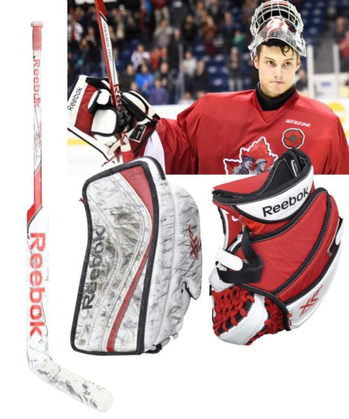 Zach Fucales 2014-15 Quebec Remparts Photo-Matched Game-Worn Reebok Glove and Blocker from Memorial Cup Plus Game-Used Stick