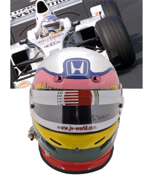 Jacques Villeneuve’s 2001 F1 Lucky Strike BAR Honda Bell Race-Worn Helmet <br>- Photo-Matched to Three Grand Prix Weekends and Testing!