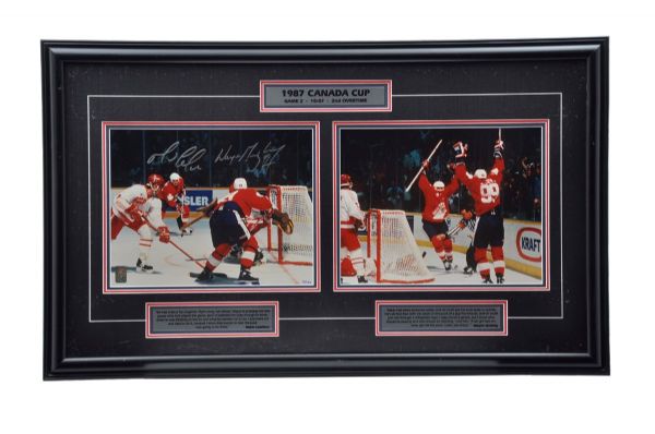 Wayne Gretzky and Mario Lemieux Dual-Signed 1987 Canada Cup Limited-Edition Framed Display #4/199 from WGA (22 1/2" x 38")