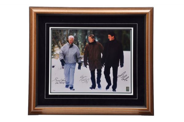 Gordie Howe, Wayne Gretzky and Mario Lemieux Triple-Signed "Pond of Dreams"  <br>Limited-Edition Framed Photo #1/299 with WGA COA (26 1/2" x 30 1/2")