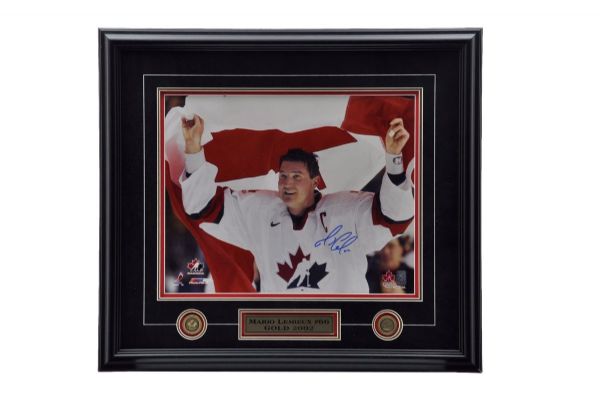 Mario Lemieux Signed 2002 Olympics Team Canada Framed Photo with WGA COA <br>(26" x 29")